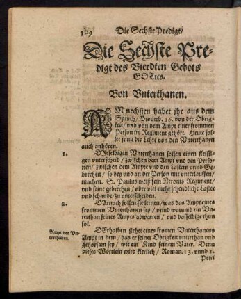 Die Sechste Predigt des Vierdten Gebots Gottes.