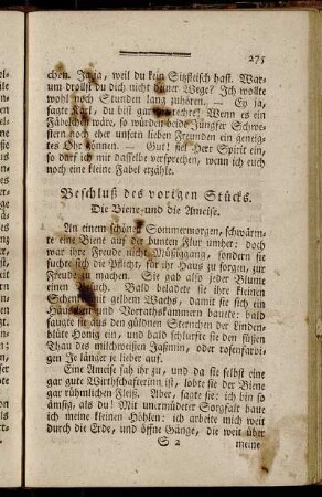 Beschluß des vorigen Stücks. Die Biene und die Ameise