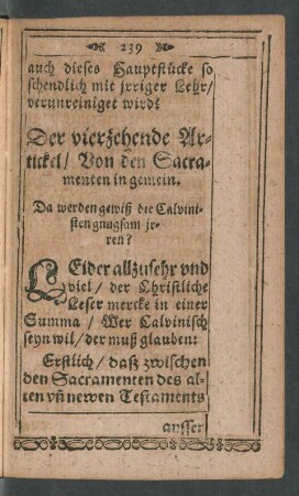 Der vierzehende Artickel/ Von den Sacramenten in gemein.