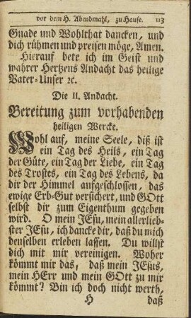 Die II. Andacht. Bereitung zu vorhabenden heiligen Wercke.