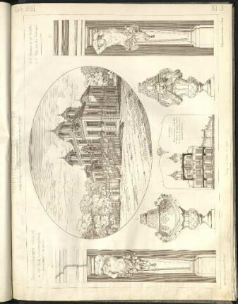 Jagdschloss Favorite in Ludwigsburg. Perspektivische Ansicht, Schnitt, Details des Bauschmucks