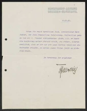 Brief von Ferdinand Avenarius von Der Kunstwart  an Gerhart Hauptmann