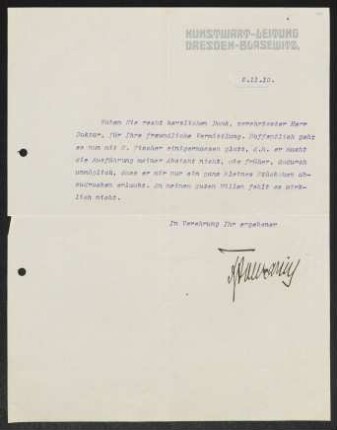 Brief von Ferdinand Avenarius von Der Kunstwart <München, Dresden> an Gerhart Hauptmann