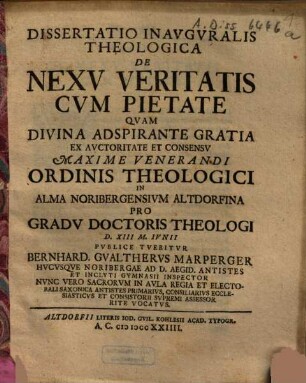 Dissertatio Inavgvralis Theologica De Nexv Veritatis Cvm Pietate