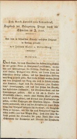 Joh. Norb. Zatocil von Löwenbruk, Tagebuch der Belagerung Prags durch die Schweden im J. 1648.