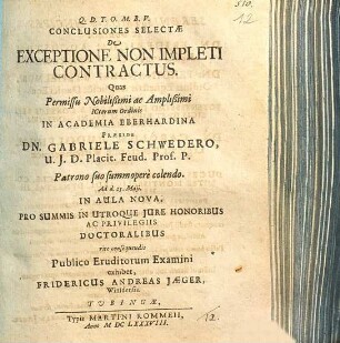 Conclusiones Selectae De Exceptione Non Impleti Contractus