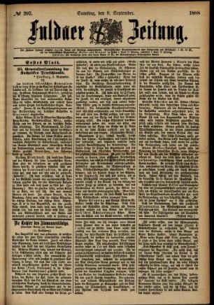 Erste Ausgabe vom Samstag, den 08. September 1888.