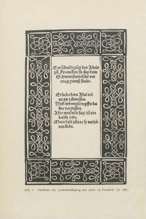 Abb. 1. Titelblatt zur "Entschuldigung des Adels zu Franken"