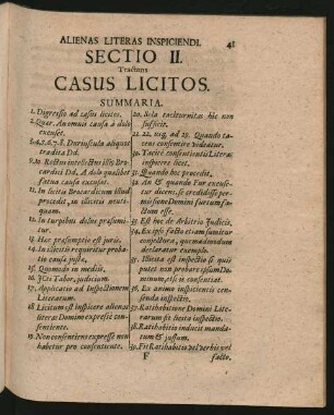 Sectio II. Tractans Casus Licitos.