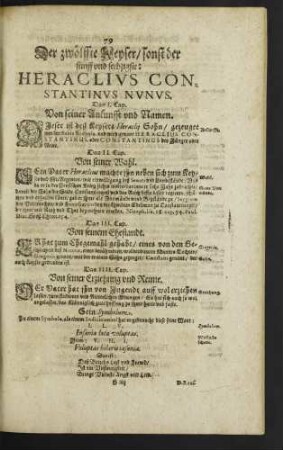 Der zwölffte Keyser/ sonst der fünff und sechzigste: Heraclius Constantinus Nunus.