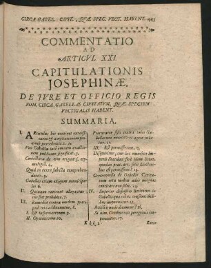 Commentatio Ad Articul XXI. Capitulationis Josephinae. De Jure Et Officio Regis Rom. Circa Gabellas Civitatum ...