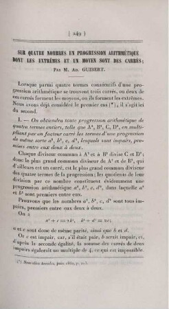 Sur quatre nombres en progression arithmétique dont les extrèmes et un moyen sont des carrés.