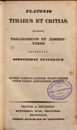 Platonis Opera omnia, 7. Timaeus et Critias