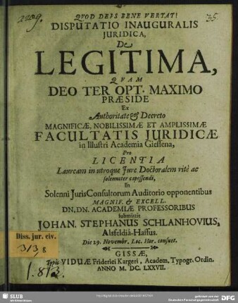 Disputatio Inauguralis Iuridica, De Legitima