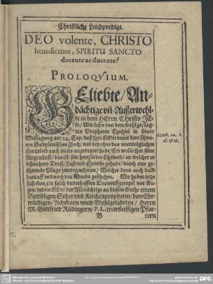 Leichenpredigt : Christliche Leichpredigt, Proloquium, Textus, Exordium, Tractatio