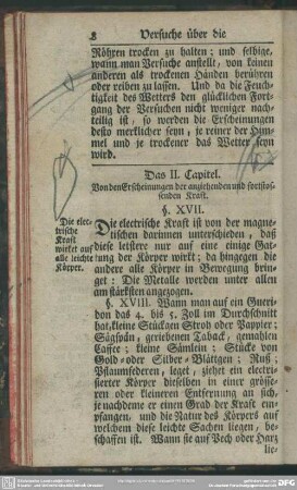 Das II. Capitel. Von den Erscheinungen der anziehenden und fortstossenden Kraft