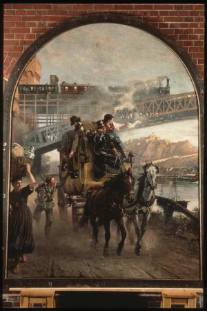 Gemälde "Eisenbahnbrücke bei Ehrenbreitstein" von Paul Friedrich Meyerheim von 1875