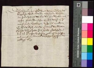 Hans Peucer, Bürger zu Bautzen, bestätigt, vom Rat der Stadt Bautzen den Zins in Höhe von 42 Mark empfangen zu haben, der zu Walpurgis 1609 auf ein Darlehen über 700 Mark zu entrichten war.