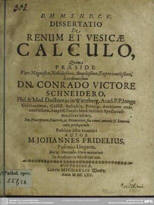 Dissertatio de renum et vesicae calculo