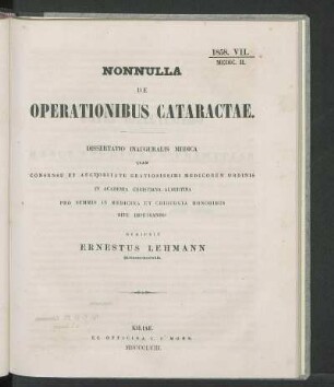 Nonnulla De Operationibus Cataractae.