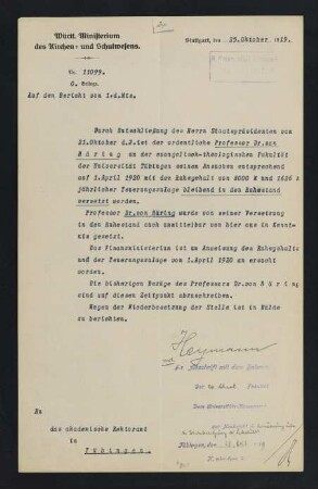 Ruhestand 1919/1920
