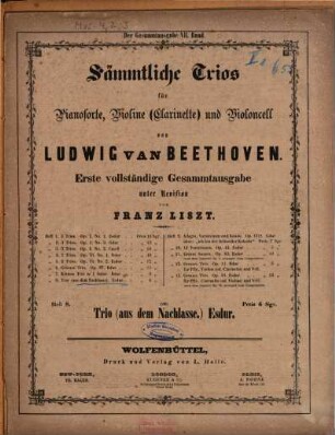 Sämmtliche Trios : für Pianoforte, Violine (Clarinette) und Violoncell, 8. Trio (aus dem Nachlasse), Es-Dur