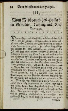 III. Vom Mißbrauch des Holtzes im Geleuchte, Tachung und Viehfütterung.