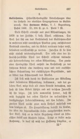 487-488 [Rezension] Grisar, Hartmann, Galilei-Studien