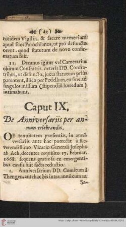 Caput IX: De aniversariis per annum celebrandis