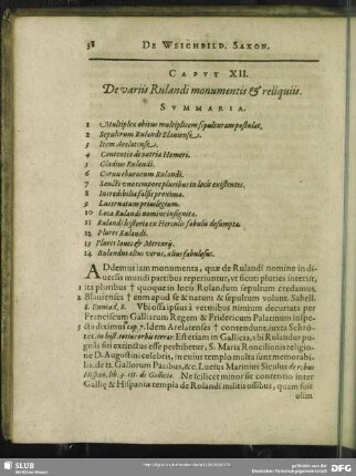 Caput XII. De variis Rulandi monumentis & reliquiis