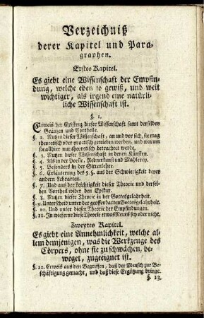 Verzeichniß derer Kapitel und Paragraphen.