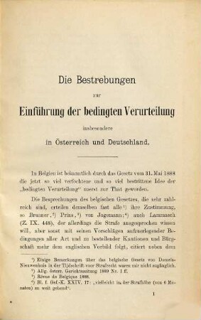 Die Bestrebungen zur Einführung der bedingten Verurteilung insbesondere in Österreich und Deutschland ...