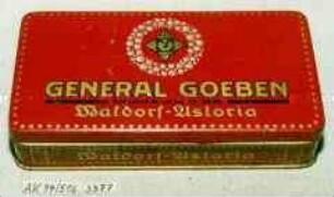 Blechdose für Stück 50 Zigaretten "GENERAL GOEBEN FRÜHER GIL D'OR Waldorf-Astoria"