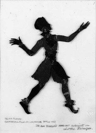 Schattenspielfigur. Prinz Achmed. Mit handschriftlicher Widmung von Lotte Reiniger.