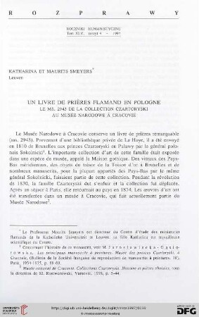45: Un livre de prières flamand en Pologne : le Ms. 2943 de la Collection Czartoryski au Musée Narodowe à Cracovie