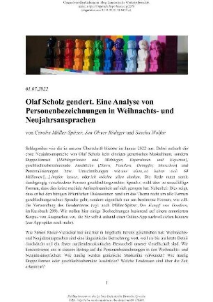Olaf Scholz gendert. Eine Analyse von Personenbezeichnungen in Weihnachts- und Neujahrsansprachen