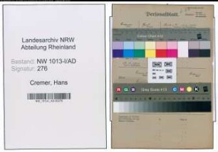 Entnazifizierung Hans Cremer , geb. 11.09.1904 (Kaufmann)