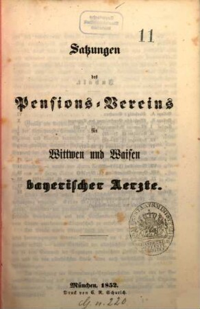 Satzungen des Pensions-Vereins für Wittwen und Waisen bayerischer Aerzte