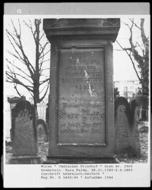 Grabstein der Sara Fulda (gestorben 1883.09.02)