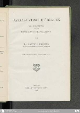 Gasanalytische Übungen : ein Hilfsbuch für das gasanalytische Praktikum