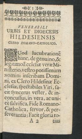 Venerabili Urbis Et Dioecesis Hildesiensis Clero Romano-Catholico