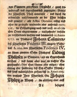 Summarische Relation worauff die zwischen Chur-Mayntz und Chur-Pfaltz jetzo obschwebende Streittigkeiten wegen des Ampts Böckelheim eigentlich beruhen ... Anno 1675