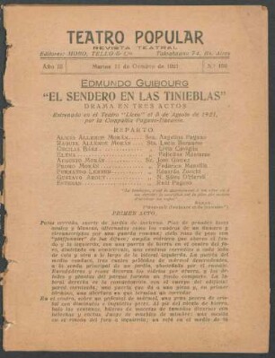 3.1921=Nr. 100: El sendero en las tinieblas : drama en tres actos
