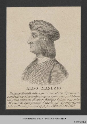 Folge von Bildnissen : Männerbildnisse, Gelehrte, Schriftsteller und Geistliche : Bildnis des Aldo Manuzio, auch il Vecchio genannt