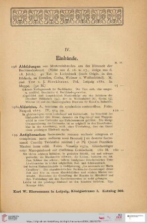 IV. Einbände (Nr. 198 - 228)