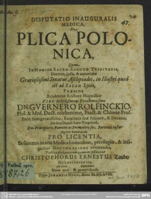 Disputatio inauguralis medica de plica Polonica