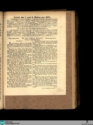 Karlsruher Tagblatt, Inhalt des 1. und 2. Heftes pro 1870
