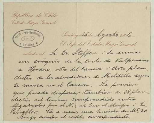 [9]: Karte des Estado Mayor General an Hans Steffen