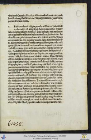 Guilelmi Caoursin…ad Summum pontificem Innocentium papam Octavum oratio.
