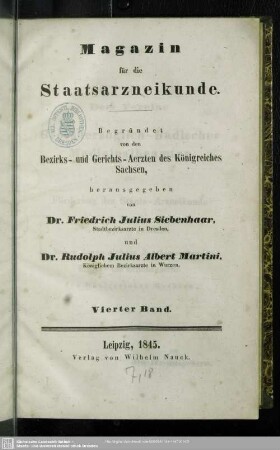 4.1845: Magazin für die Staatsarzneikunde